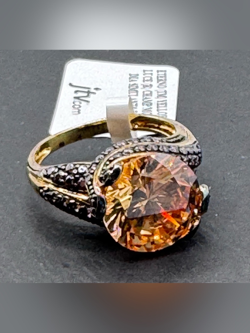 JTV Bella Luce Champagne Simulant Statement Ring Size 8 NWT